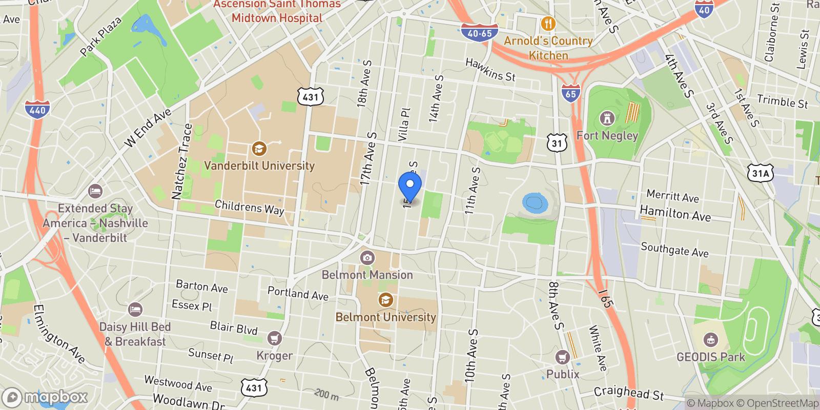 Map showing 1418B 15th Ave S, Nashville, Tennessee, United States.