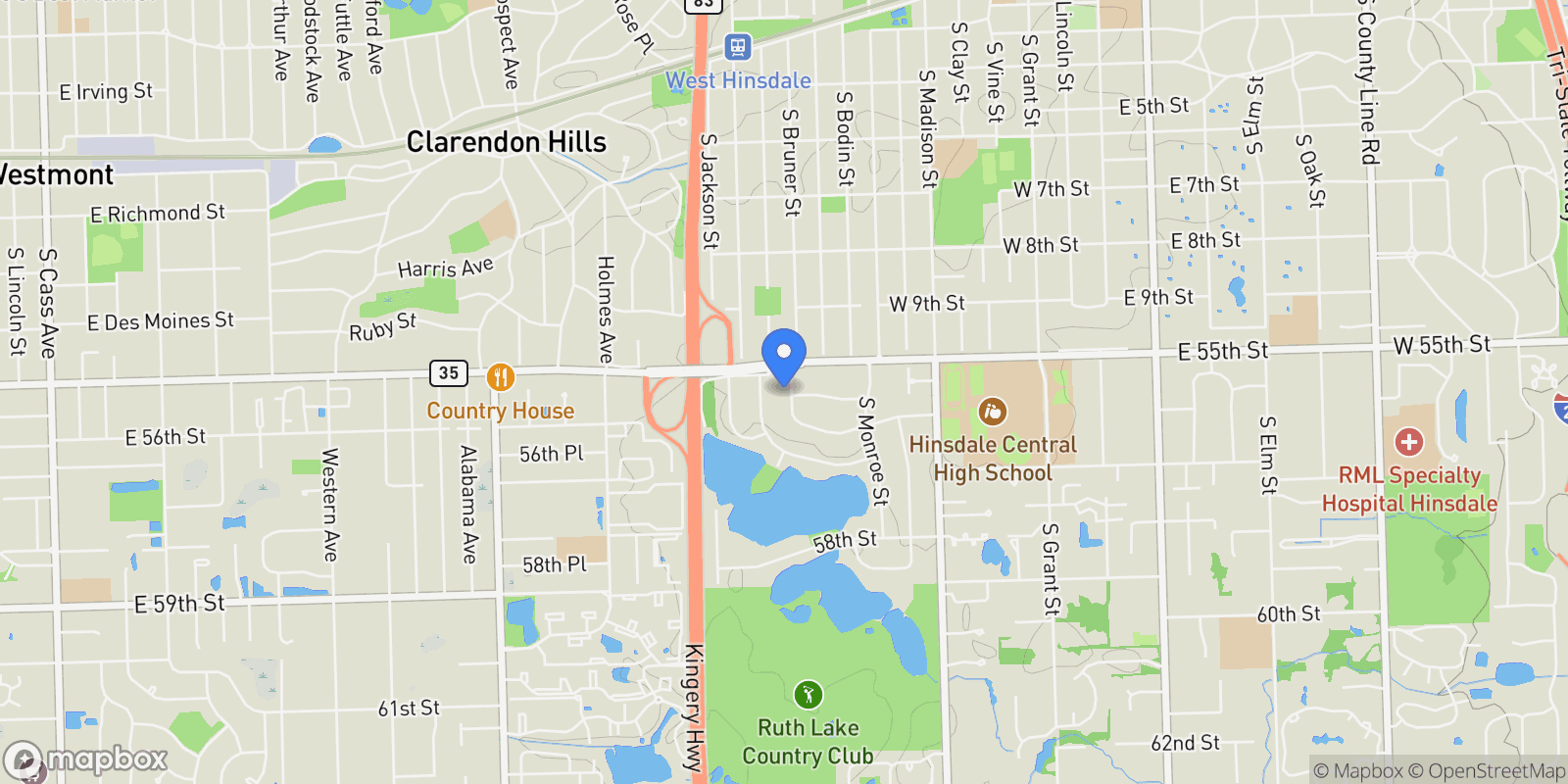Map showing 5524 S Bruner Street , Hinsdale, IL 60521, Hinsdale, Illinois, United States.