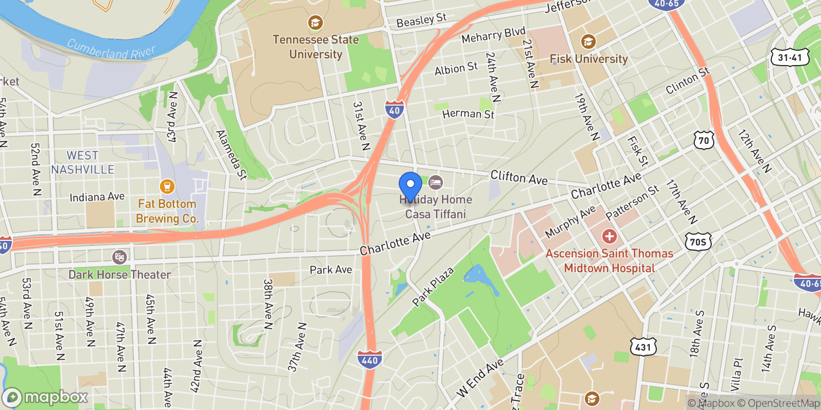 Map showing 517 28th Ave N, Nashville, Tennessee, United States.