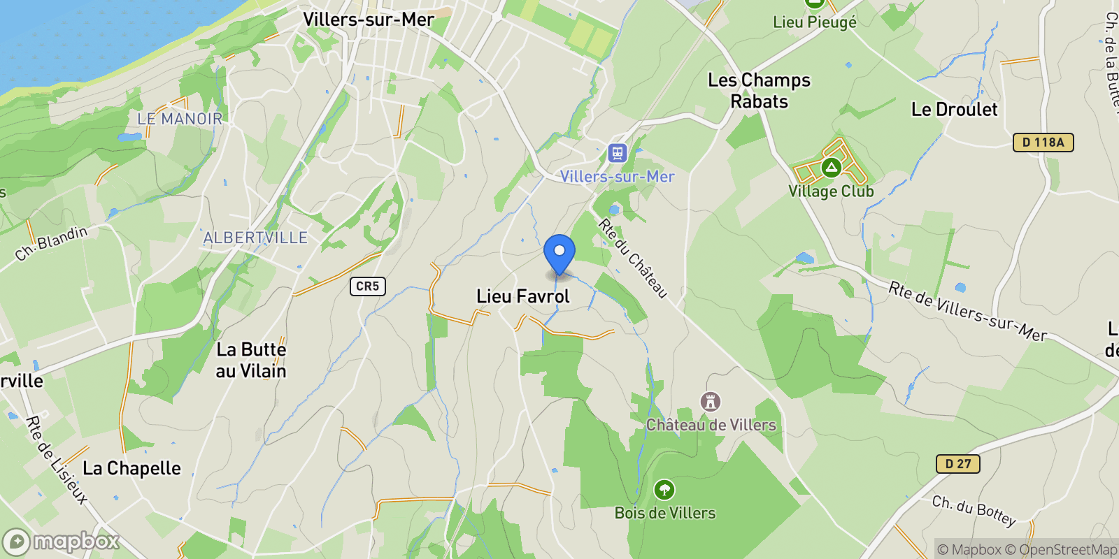 Map showing Villers-sur-Mer, Normandy, France.