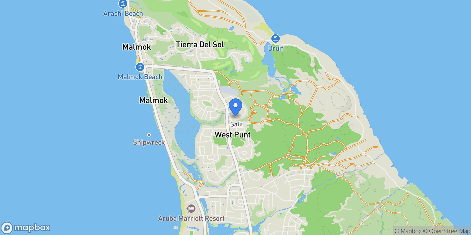 Map showing Safir 27, Noord, Aruba.