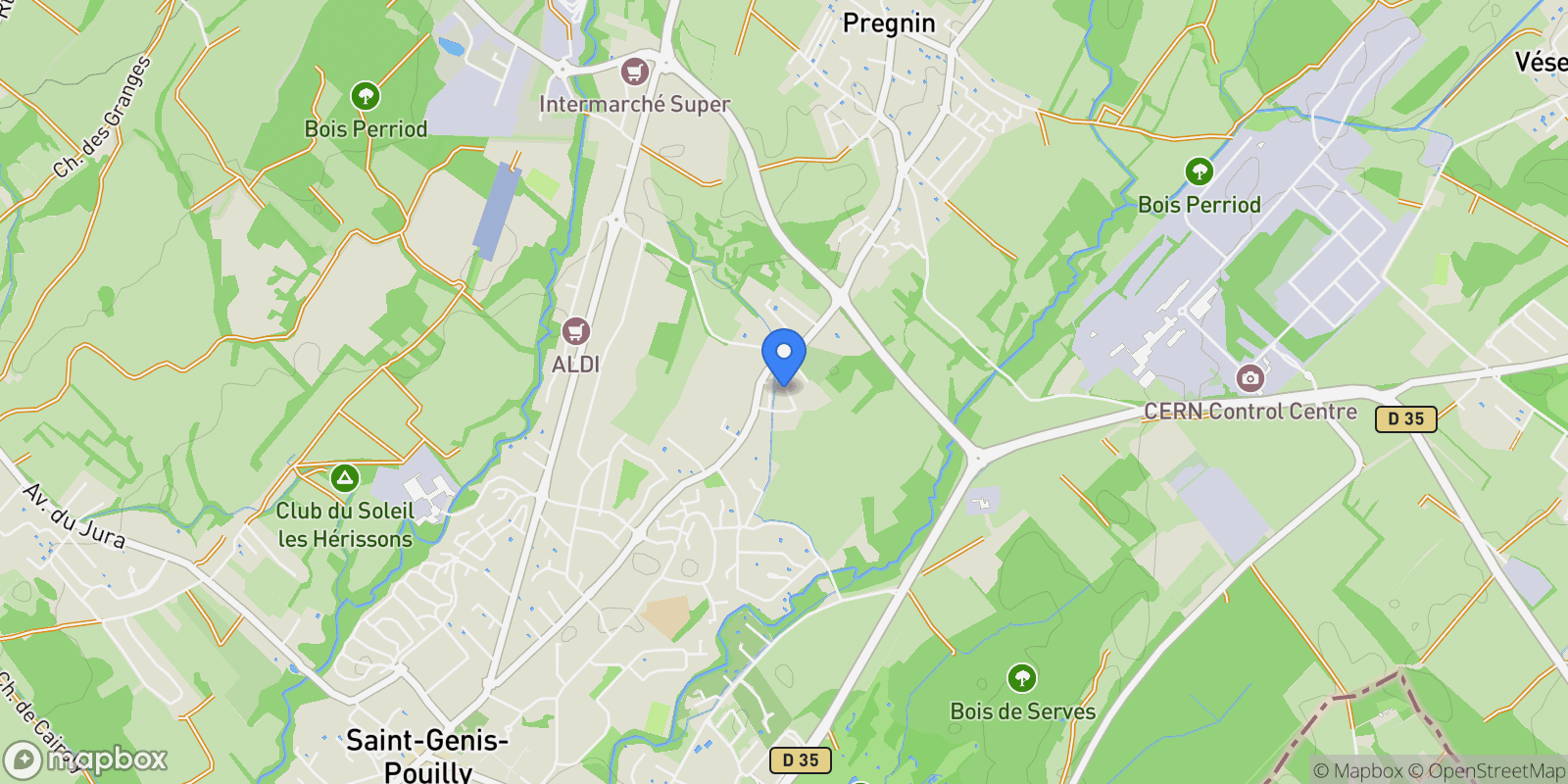 Map showing Saint-Genis-Pouilly, Auvergne-Rhône-Alpes, France.
