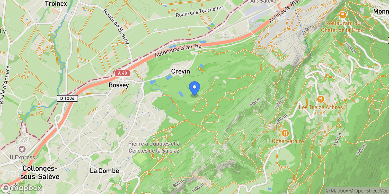 Map showing Bossey, Auvergne-Rhône-Alpes, France.