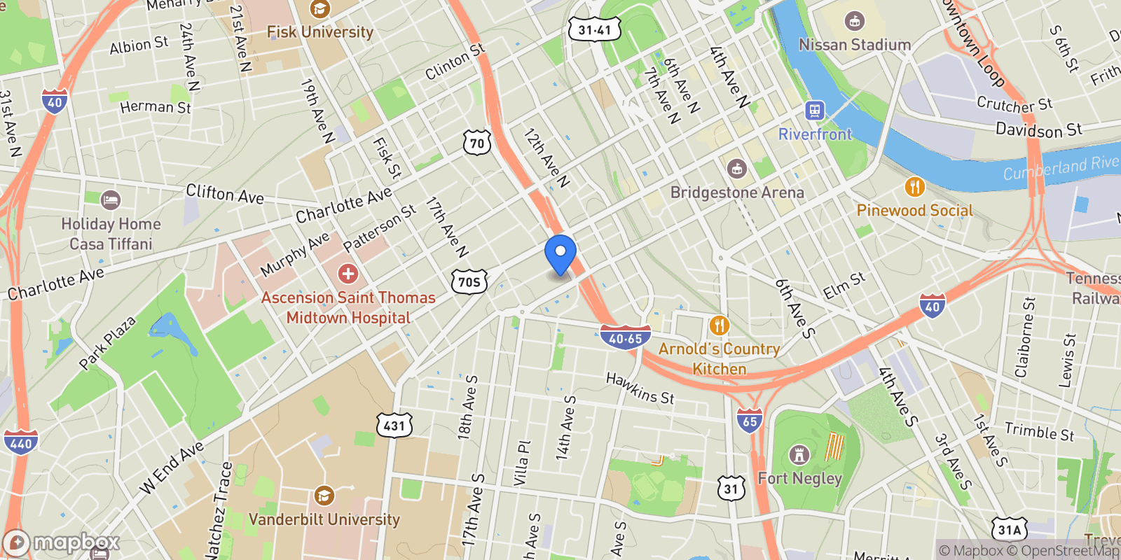 Map showing 1510 Demonbreun St 1201, Nashville, Tennessee, United States.