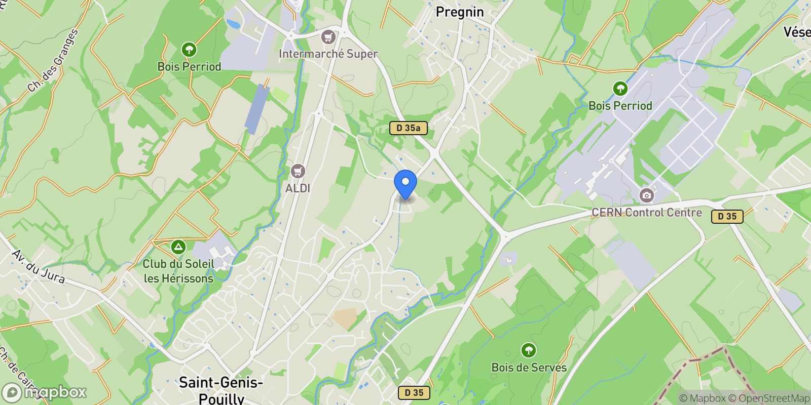 Map showing Saint-Genis-Pouilly, Auvergne-Rhône-Alpes, France.