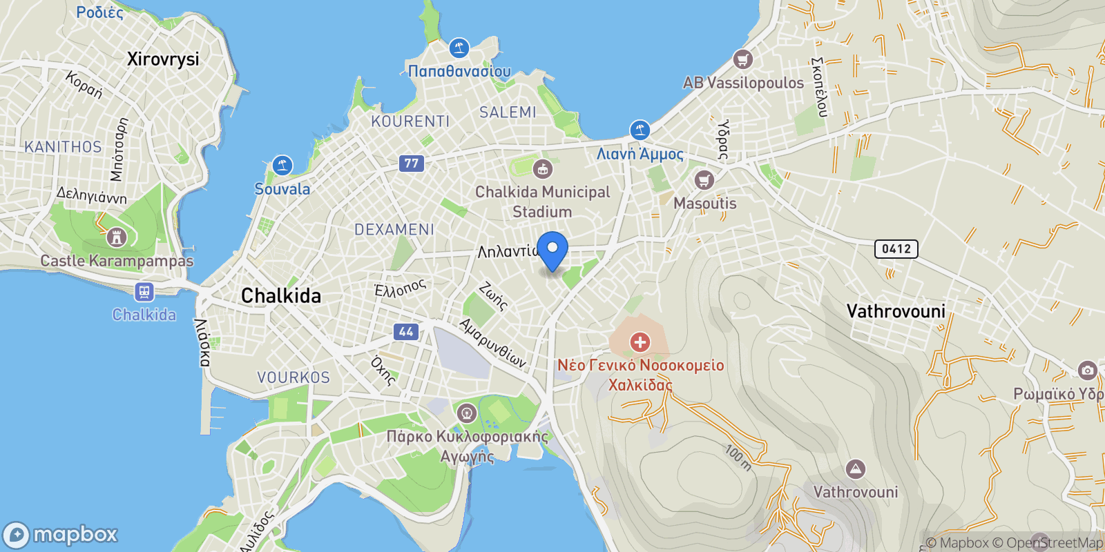 Map showing Ipirou, Chalkida 341 00, Greece, Chalkida, Thessaly and Central Greece, Greece.