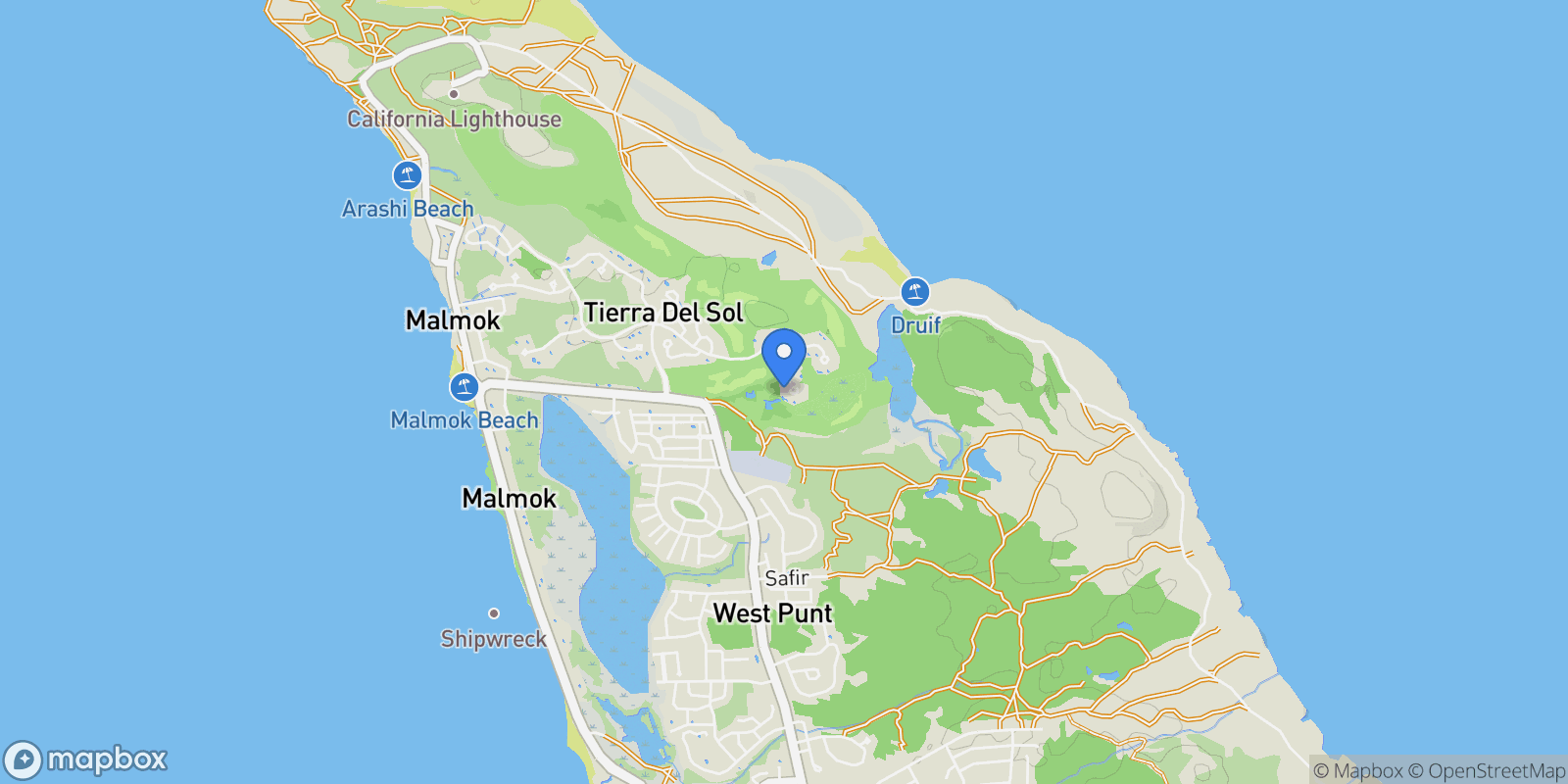Map showing Caya di Oro 63 Mesa Vista, Tierra del Sol, Malmok, Noord, Aruba.