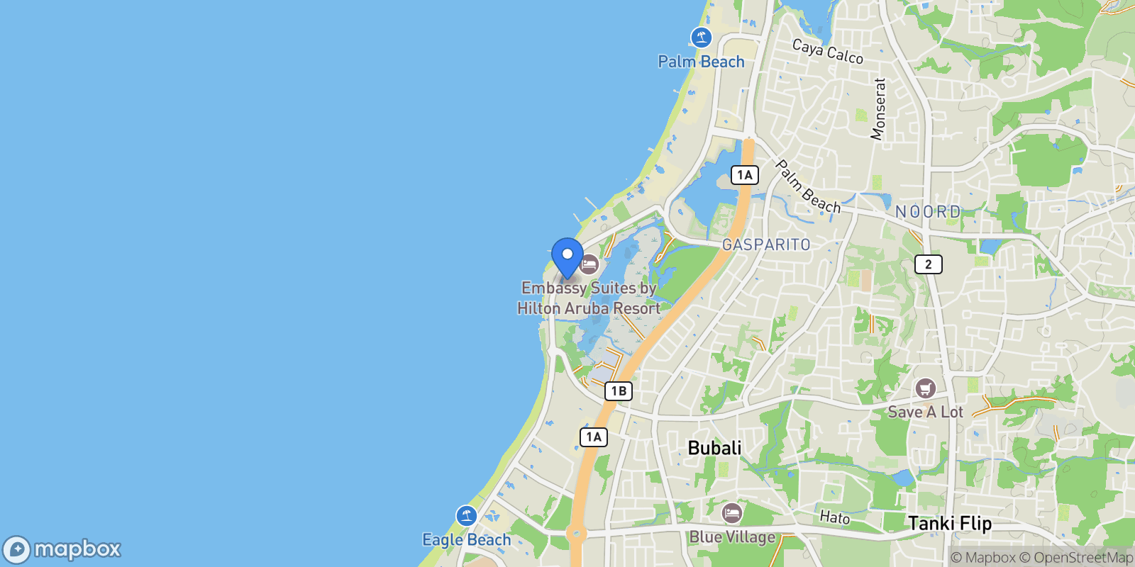 Map showing Blue Residence Townhouse 6, Eagle Beach, Noord, Aruba.