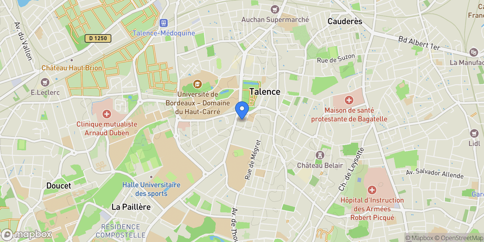 Map showing Talence, Nouvelle-Aquitaine, France.