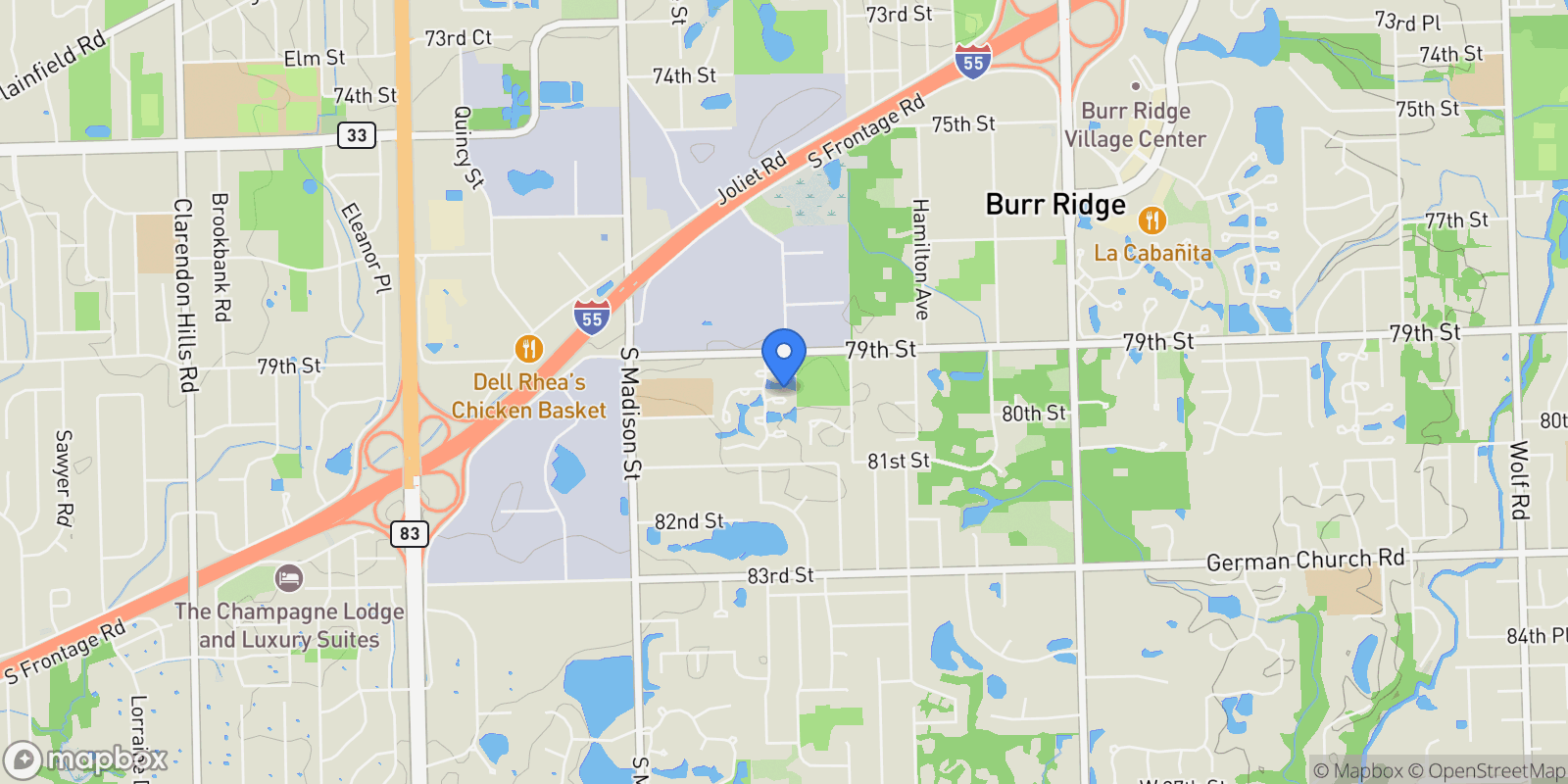 Map showing 55 Chesterfield Court , Burr Ridge, IL 60522, Burr Ridge, Illinois, United States.