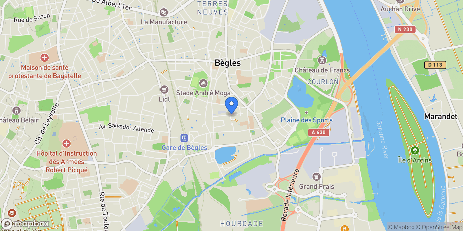 Map showing Bègles, Nouvelle-Aquitaine, France.