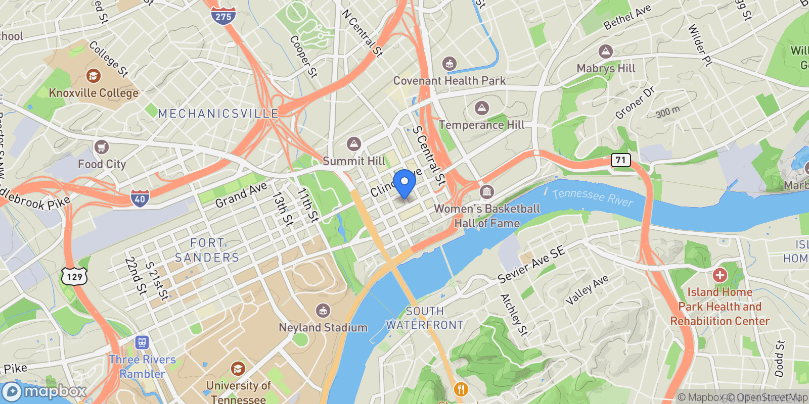Map showing 713 Market Street , Knoxville, TN 37902, Knoxville, Tennessee, United States.
