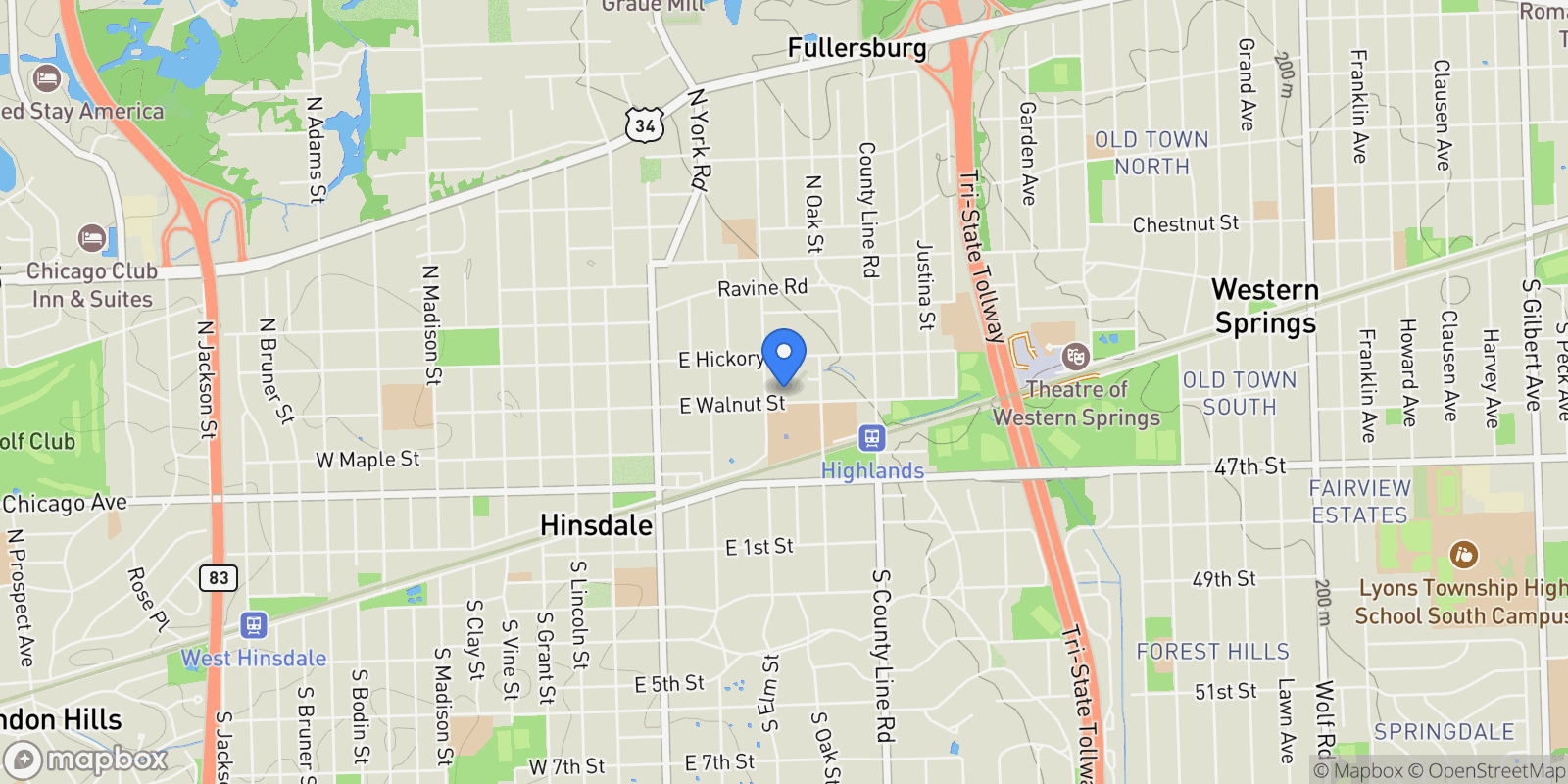 Map showing 317 E Walnut Street , Hinsdale, IL 60521, Hinsdale, Illinois, United States.