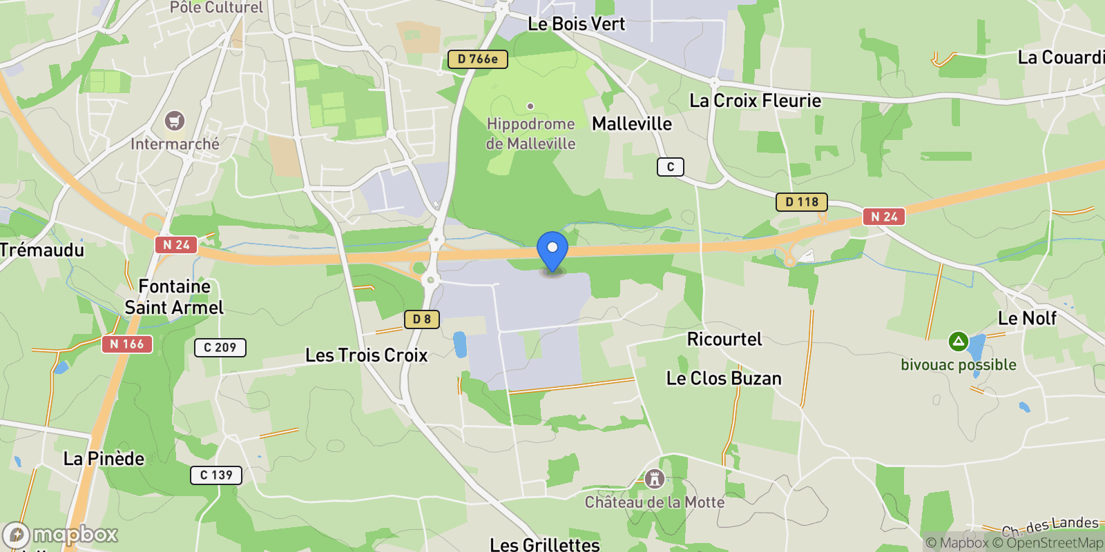 Map showing Ploërmel, Brittany, France.