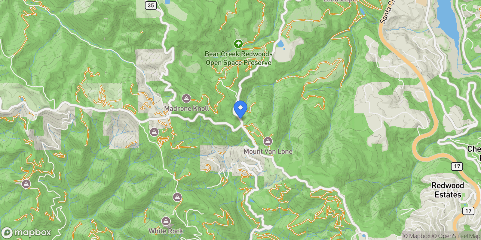 Map showing 21860 Bear Creek Way , Los Gatos, CA 95033, Los Gatos, California, United States.