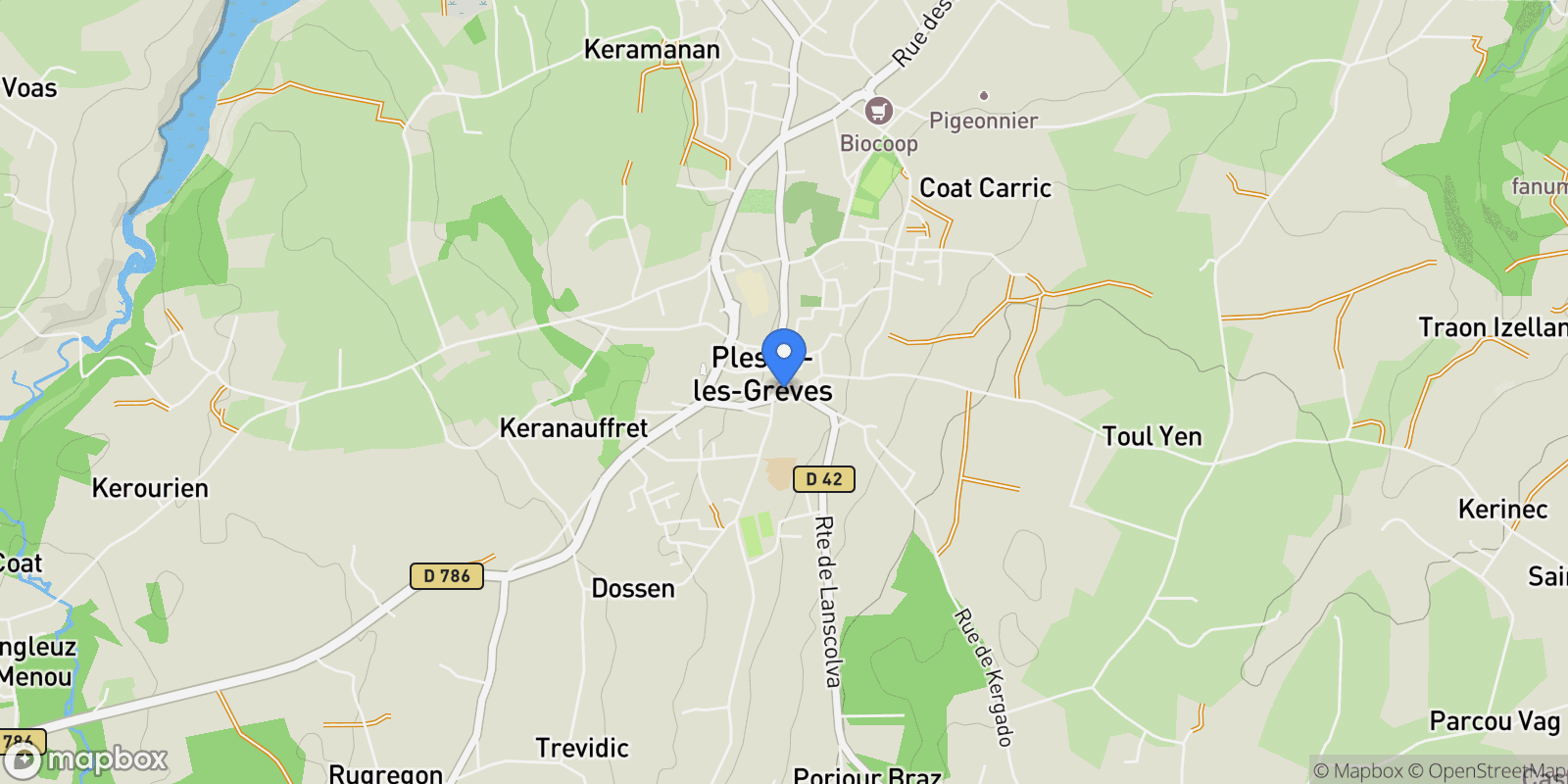 Map showing Plestin-les-Grèves, Brittany, France.