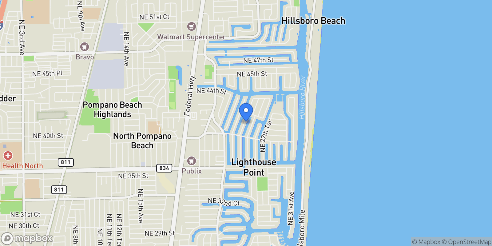 Map showing 4030 NE 25th Avenue, Lighthouse Point, Florida, United States.