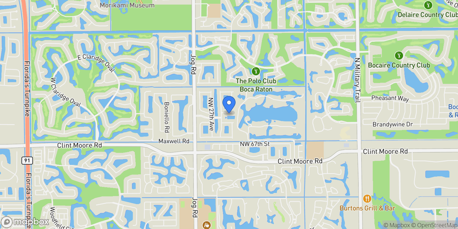 Map showing 2530 NW 71st Street, Boca Raton, Florida, United States.