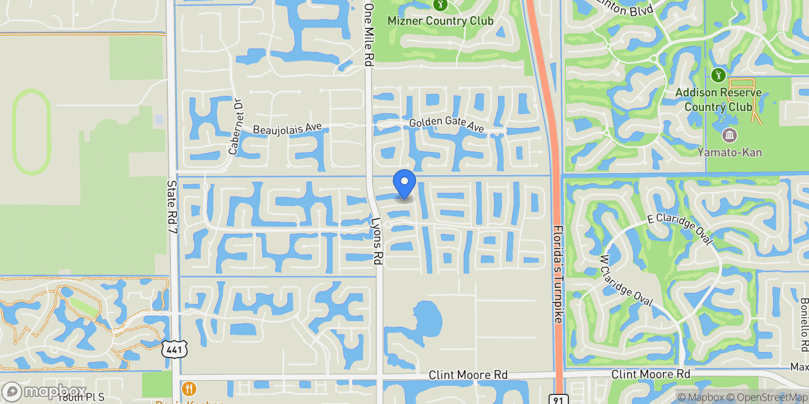 Map showing 8805 New River Falls Road, Boca Raton, Florida, United States.