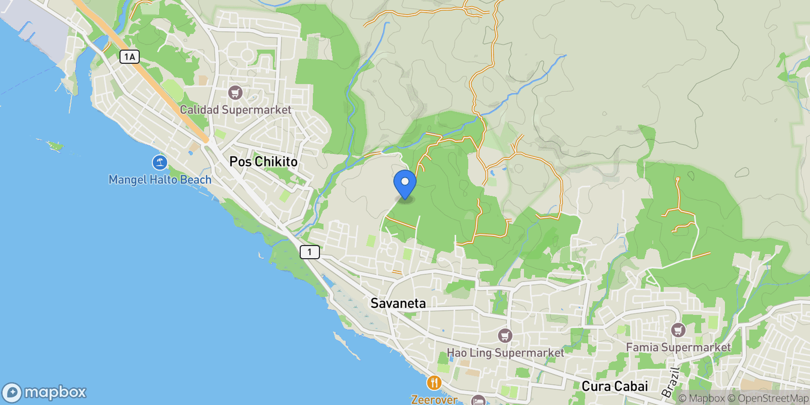 Map showing Savaneta, Savaneta, Aruba.