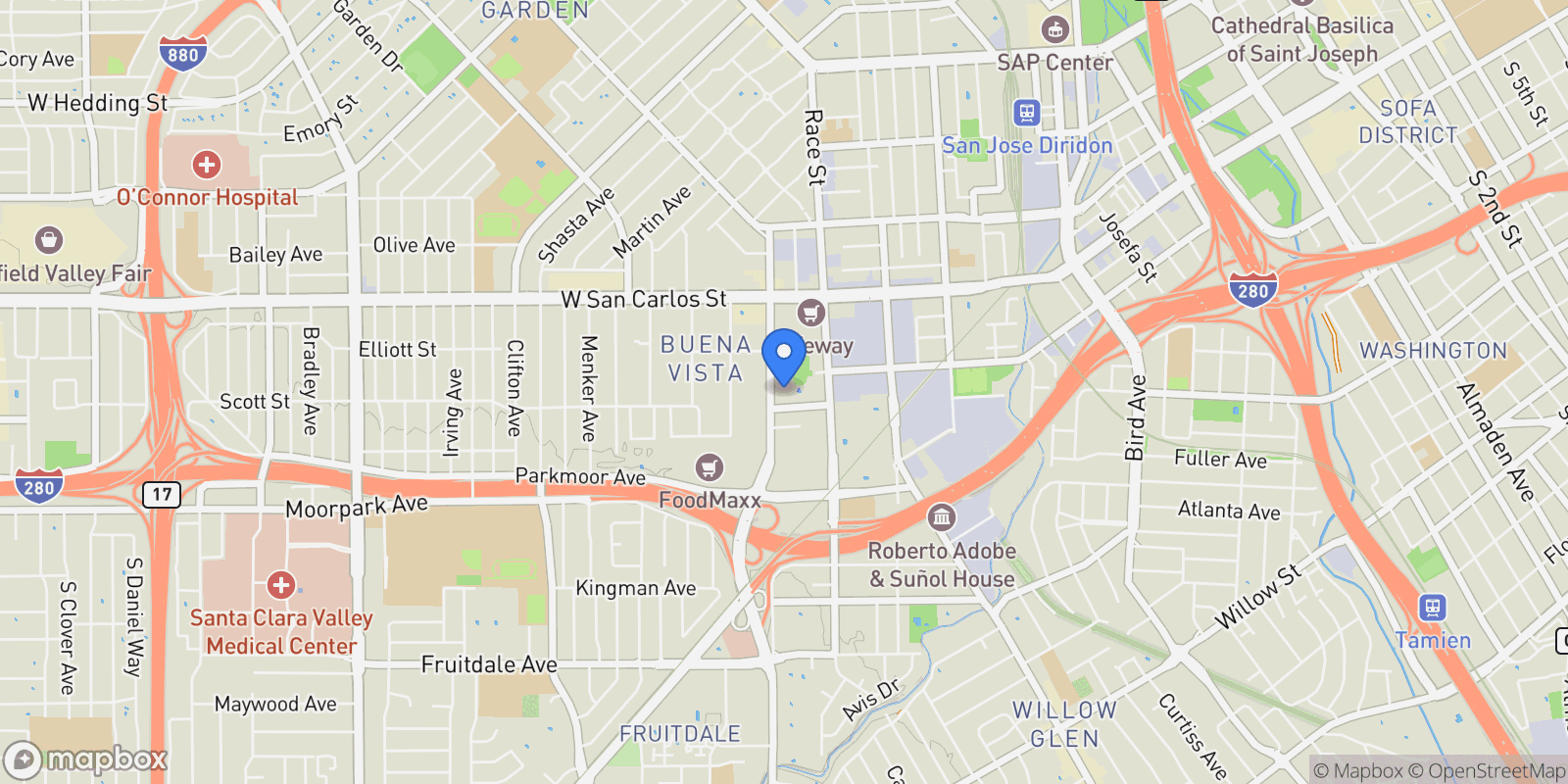 Map showing 1390 Saddle Rack Street Unit #223 , San Jose, CA 95126, San Jose, California, United States.