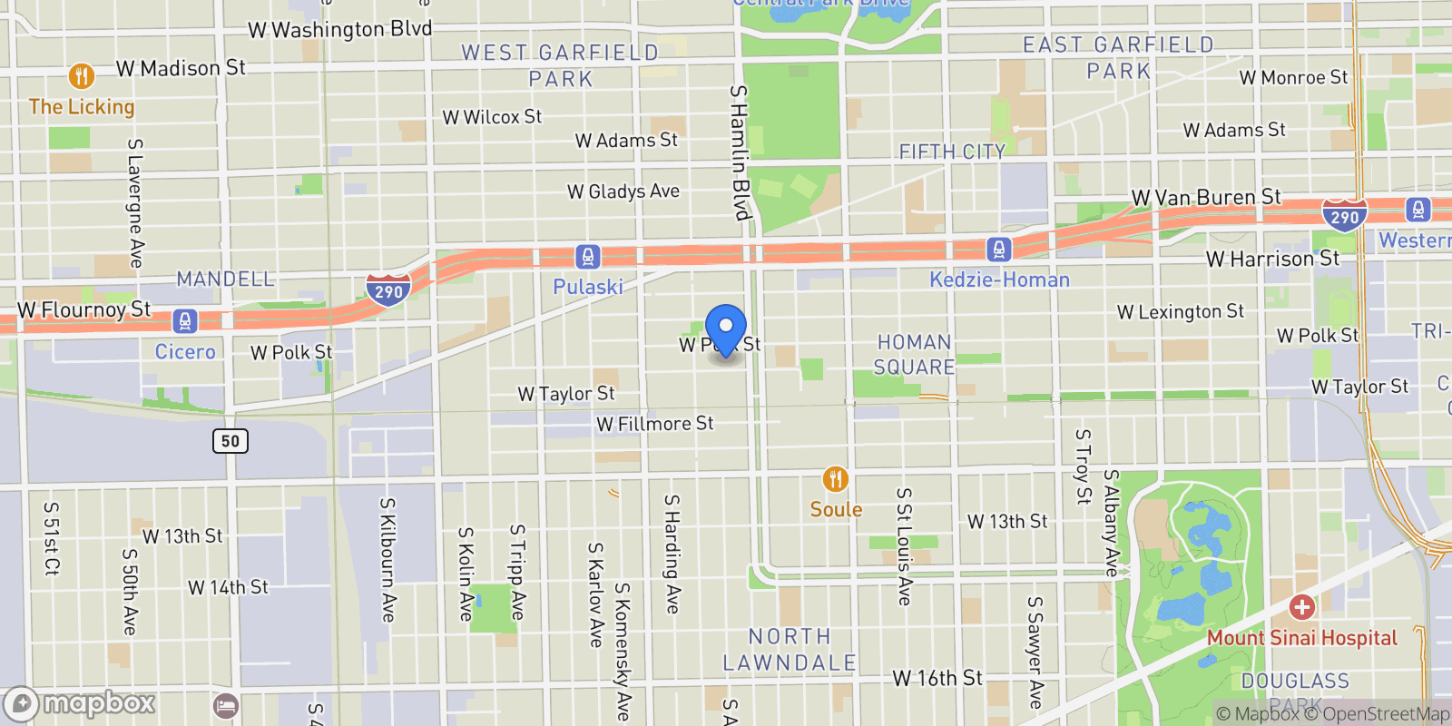 Map showing 3824 W Arthington Street, Chicago, Illinois, United States.