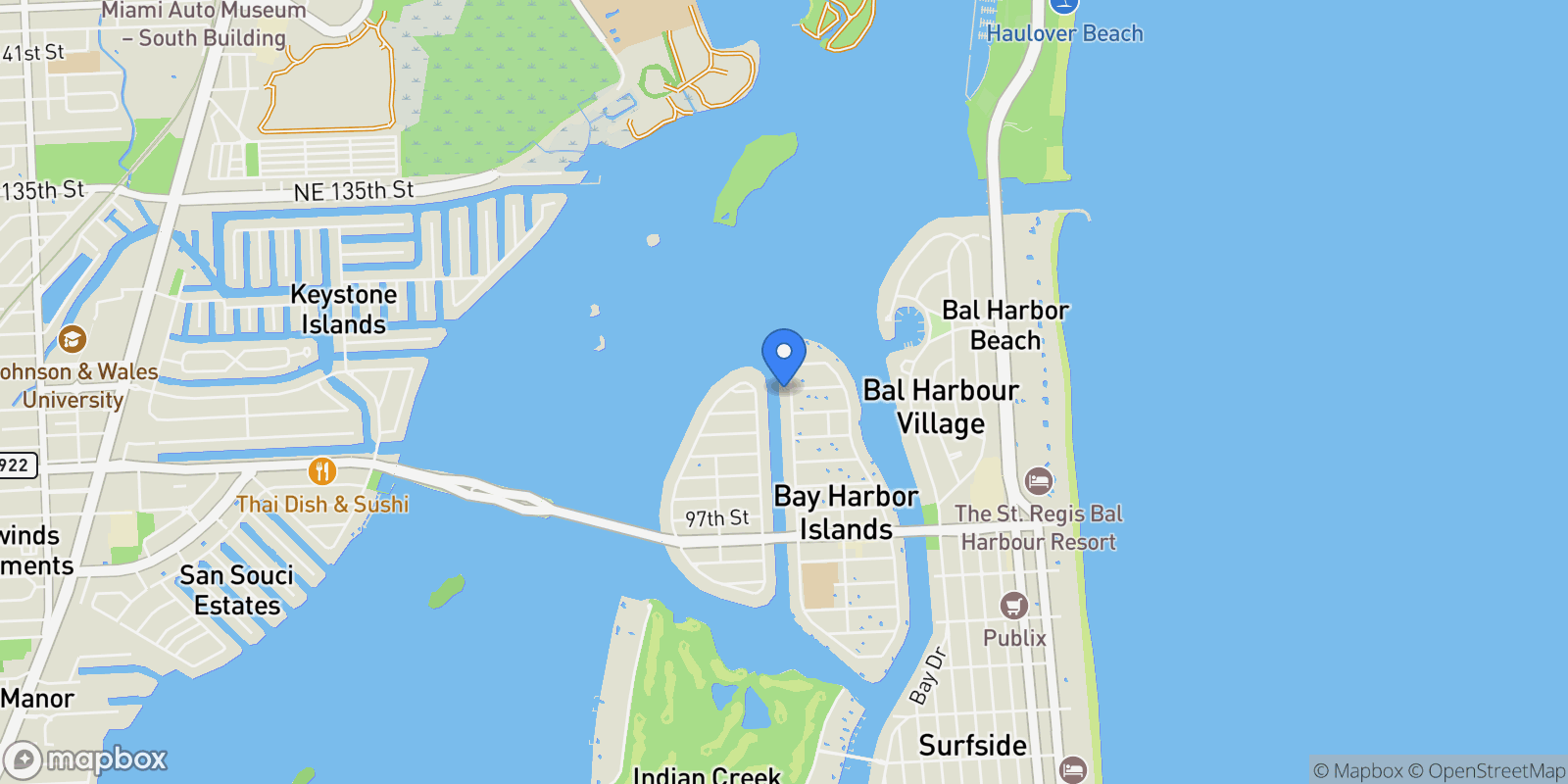 Map showing 10180 W Bay Harbor Drive 2c, Bal Harbour, Florida, United States.
