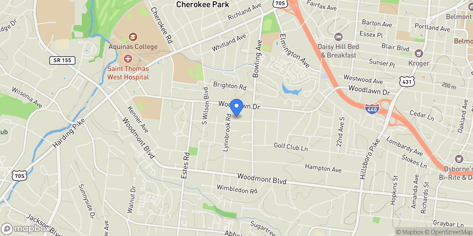 Map showing 3614 Meadow Dr, Forest Hills, Tennessee, United States.