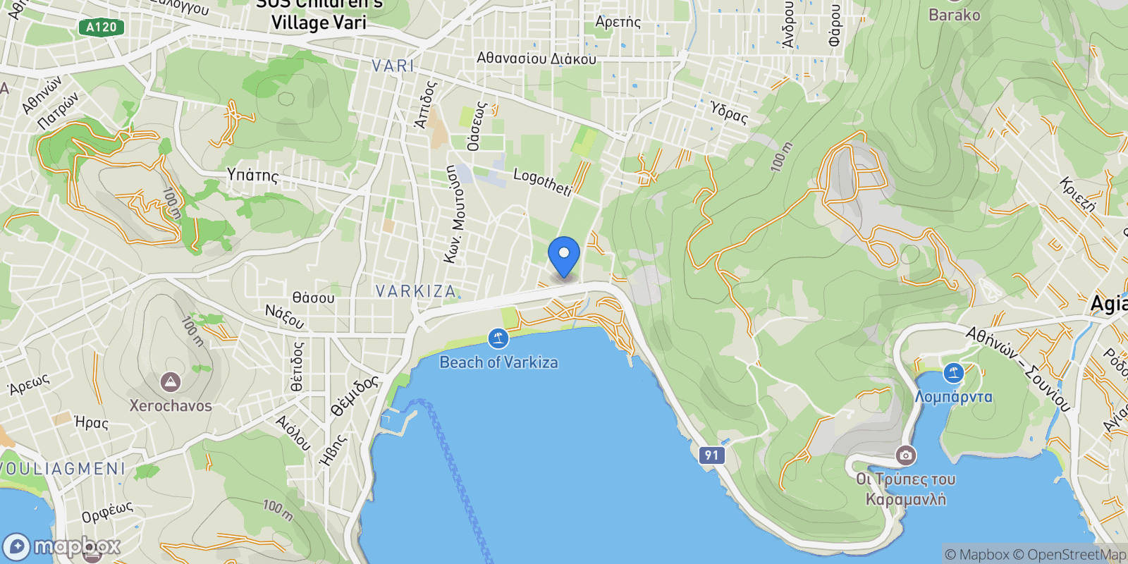 Map showing Vari, Attica, Greece.