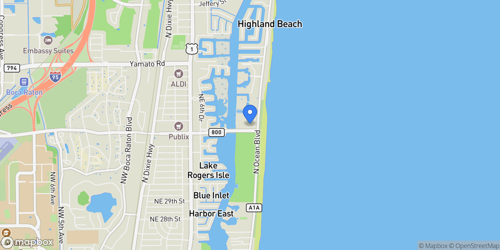 Map showing 4001 N Ocean Boulevard Ph3, Boca Raton, Florida, United States.