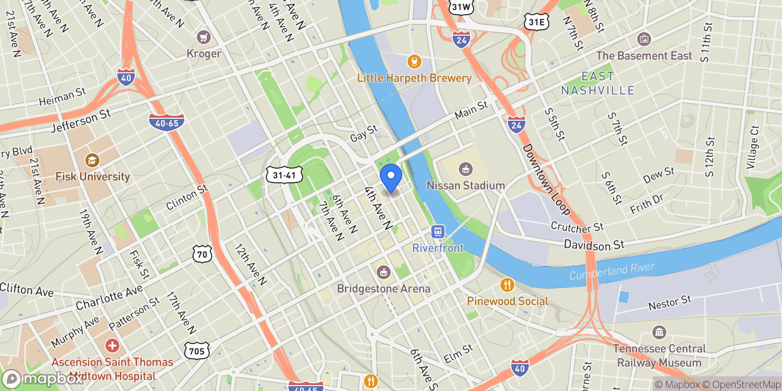 Map showing 208 3rd Ave N 500, Nashville, Tennessee, United States.
