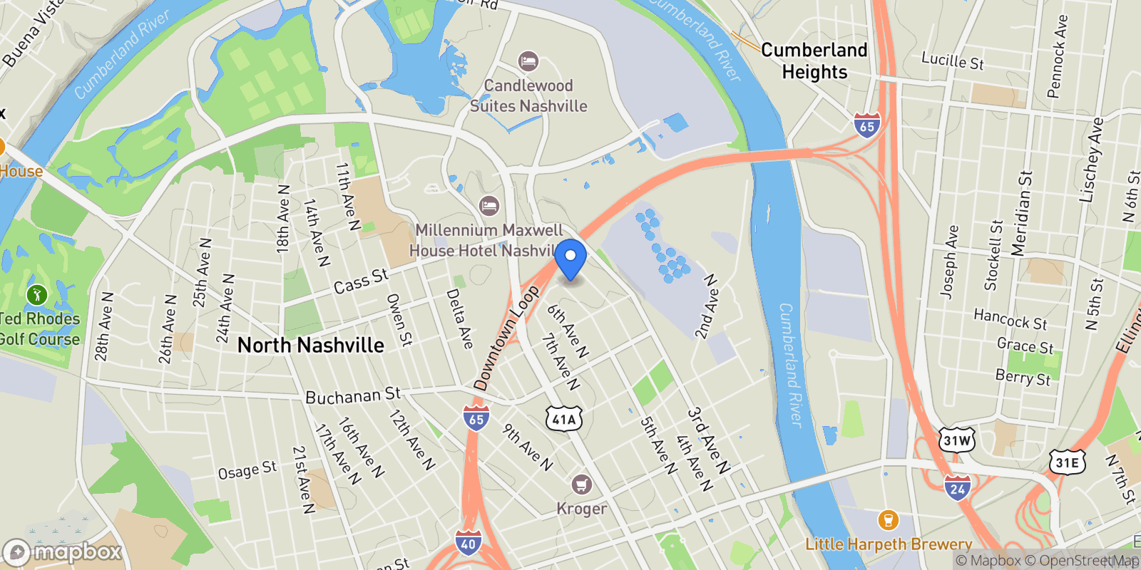 Map showing 1824B 5th Ave N, Nashville, Tennessee, United States.