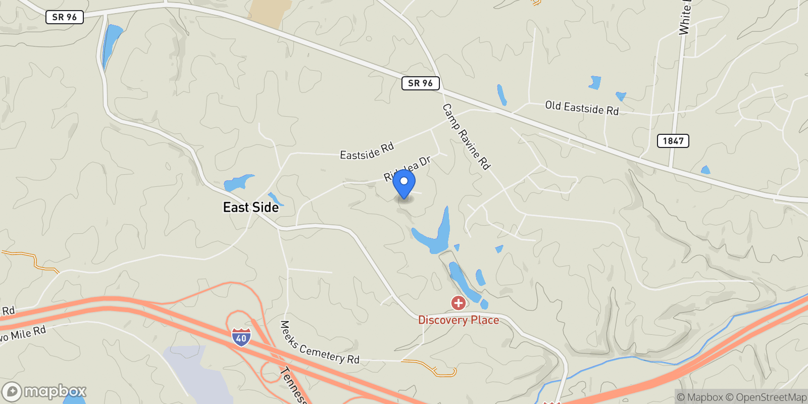 Map showing 1004 Bradby Dr, Burns, Tennessee, United States.