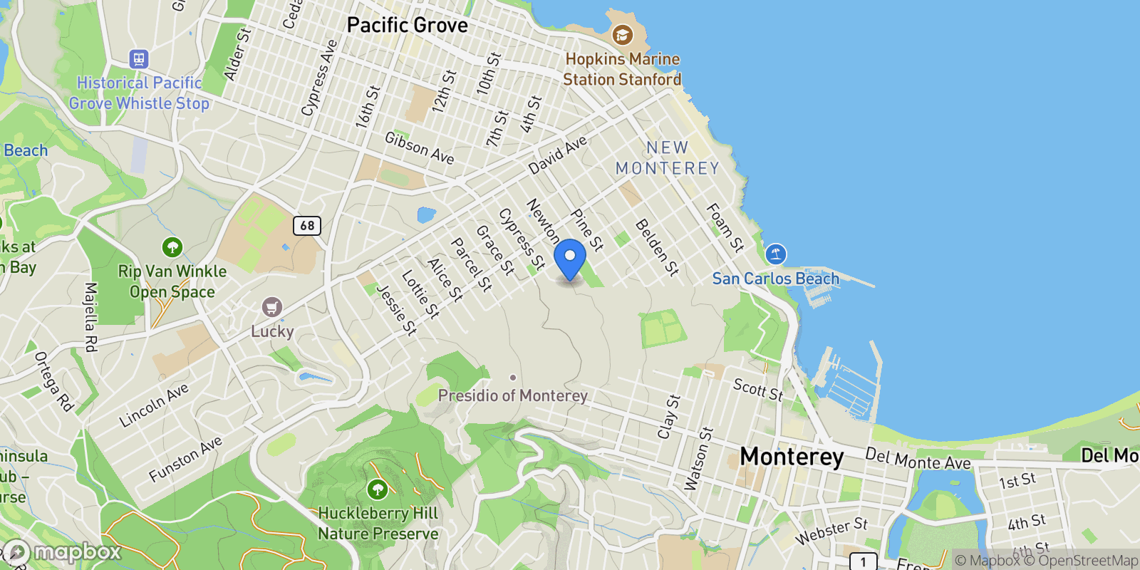 Map showing 1109 Mcclellan Avenue, Monterey, CA 93940, Monterey, California, United States.