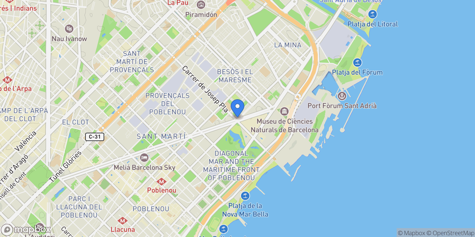 Map showing Diagonal Mar i el Front Marítim del Poblenou, Barcelona, BARCELONA, Barcelona, Sant Marti, Barcelona, Spain.
