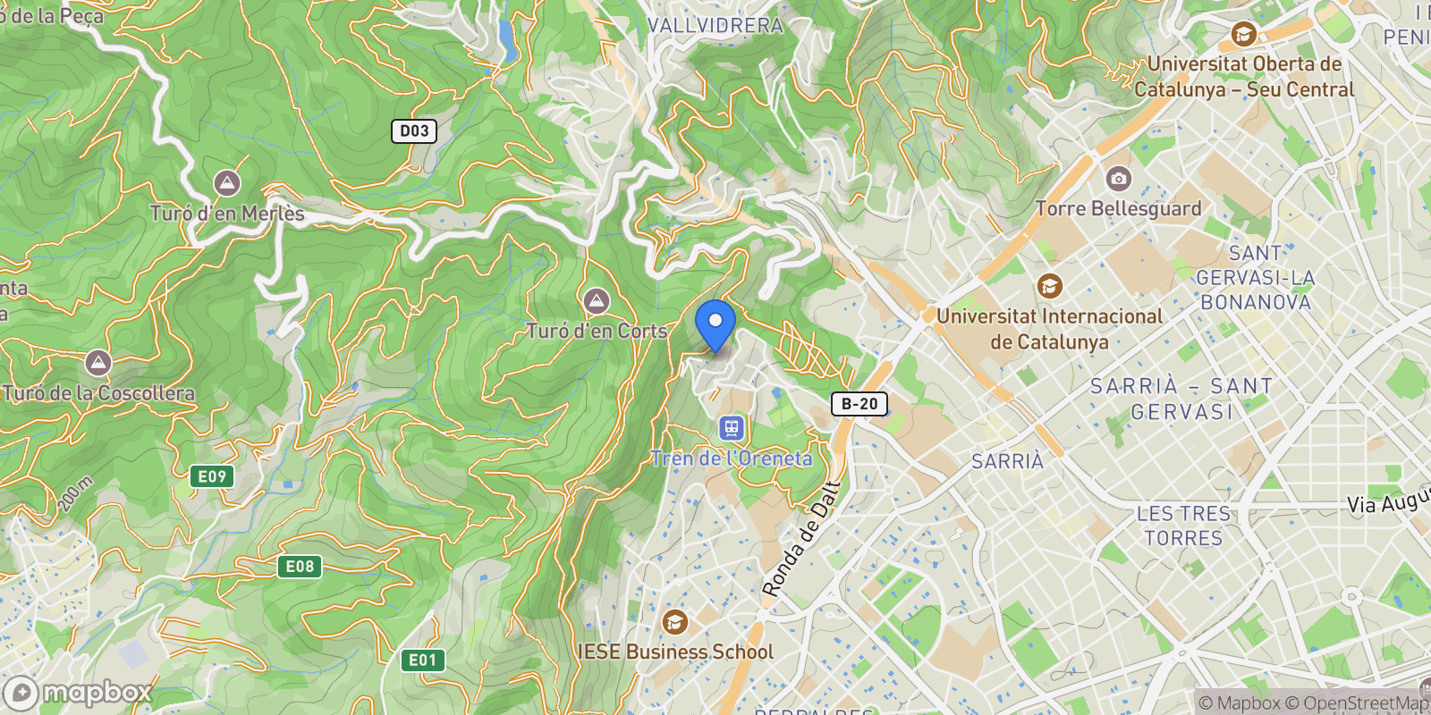 Map showing Pedralbes, Barcelona, BARCELONA, Barcelona, Sarria - Sant Gervasi, Barcelona, Spain.