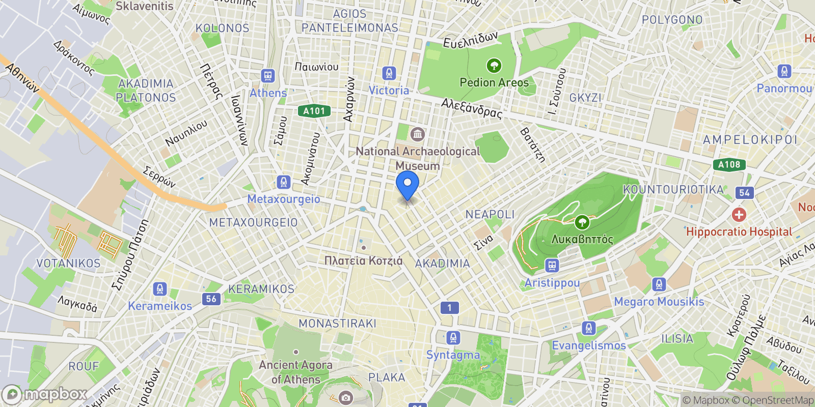 Map showing Akadimias 83-85, Athina 106 78, Greece, 1st District of Athens, Athens, Greece.