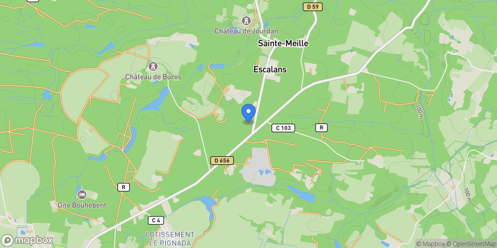 Map showing Escalans, Nouvelle-Aquitaine, France.