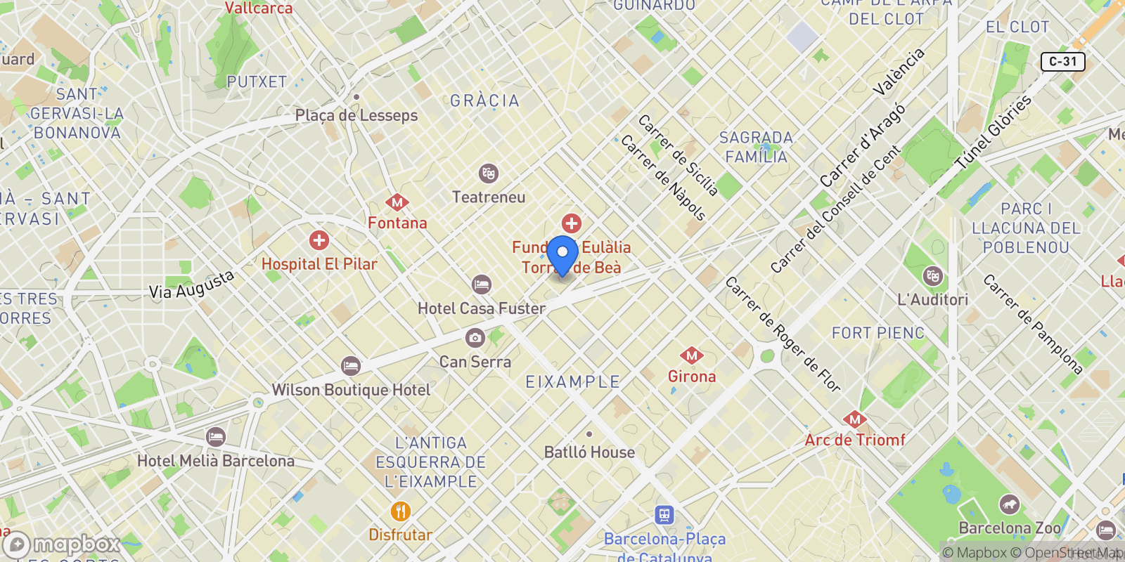Map showing LAntiga Esquerra de lEixample, Barcelona, BARCELONA, Barcelona, Eixample, Barcelona, Spain.