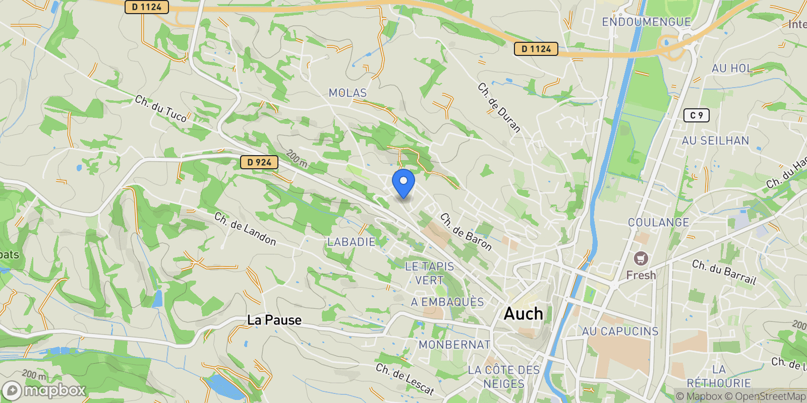 Map showing Duran, Occitanie, France.