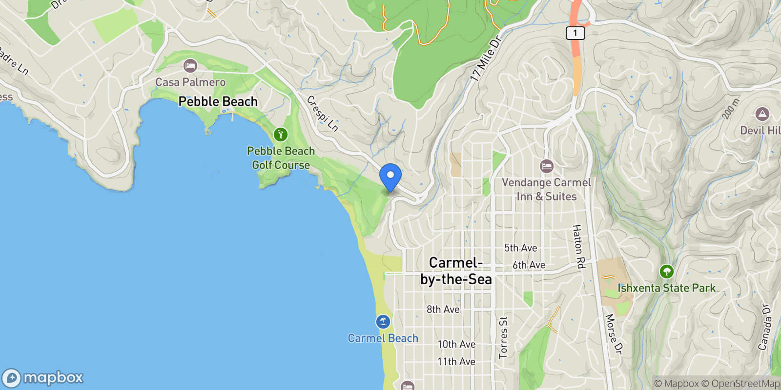 Map showing 3426 17 Mile Drive, Pebble Beach, CA 93953, Del Monte Forest, California, United States.