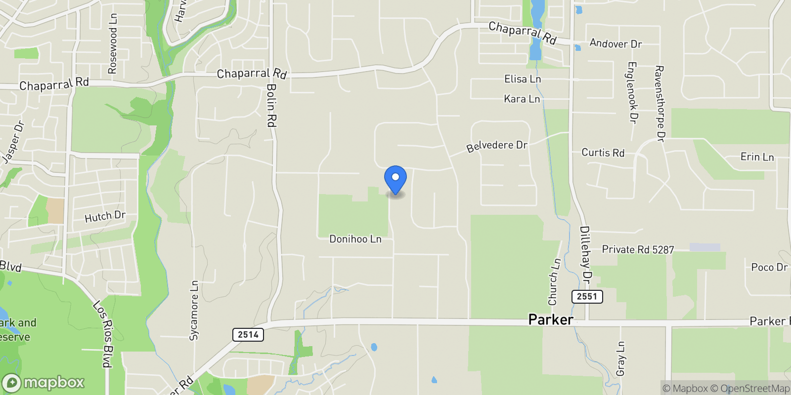 Map showing 4604 Donna Lane, Allen, Texas, United States.