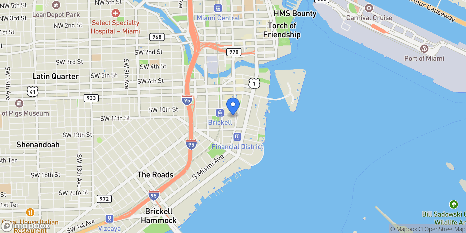 Map showing 1100 S Miami Ave #1707, Miami, Florida, United States.