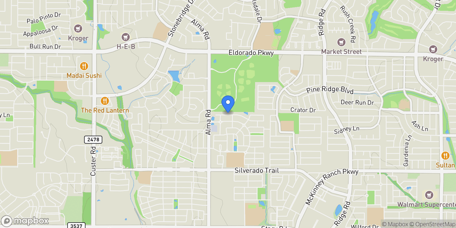 Map showing 7312 Los Padres Place, McKinney, Texas, United States.