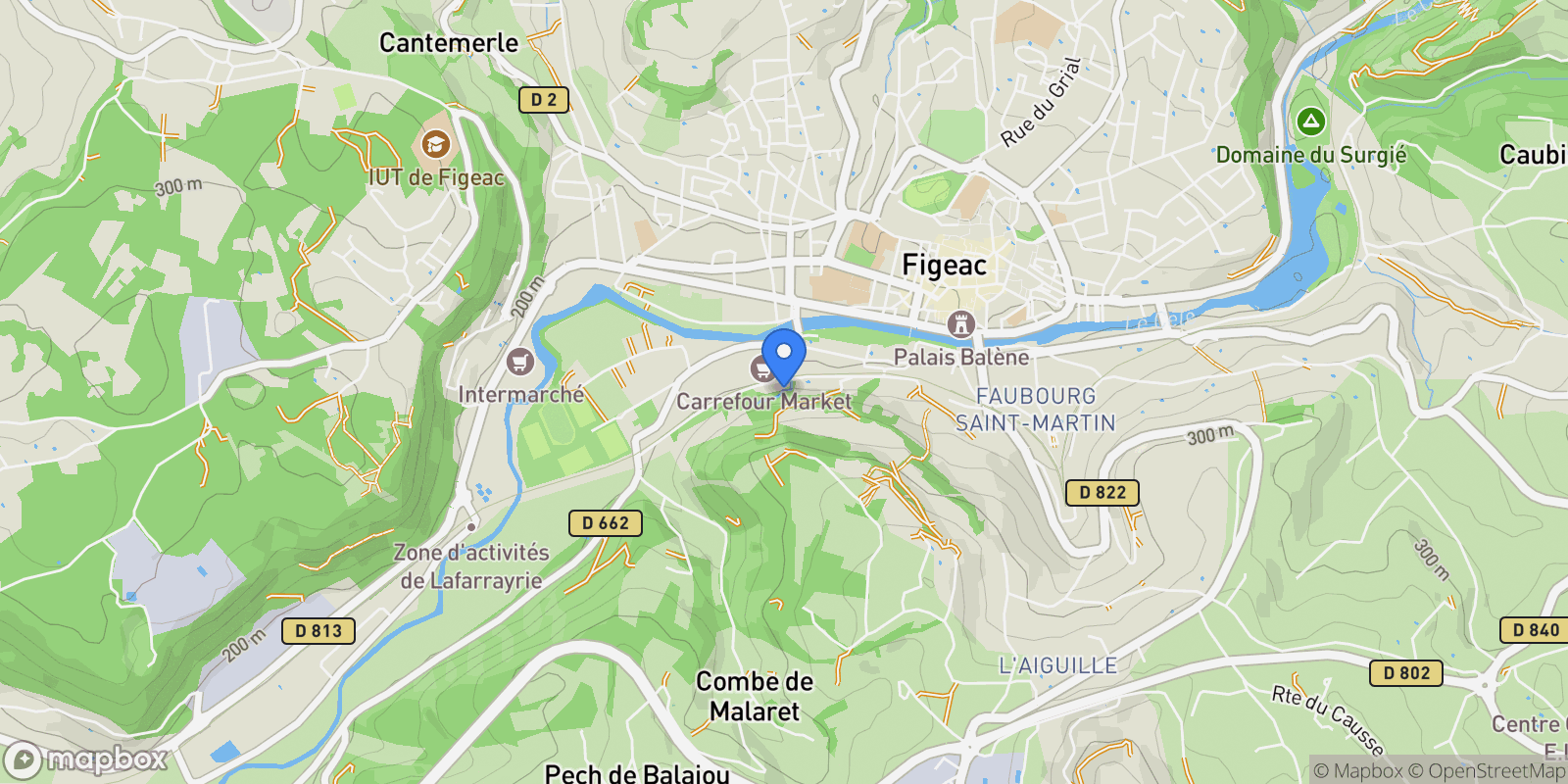 Map showing Figeac, Occitanie, France.