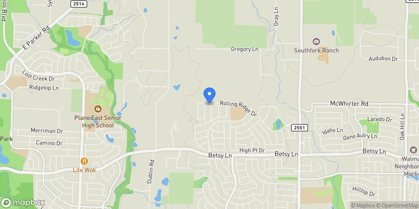 Map showing 1333 Thornwood Drive, Richardson, Texas, United States.