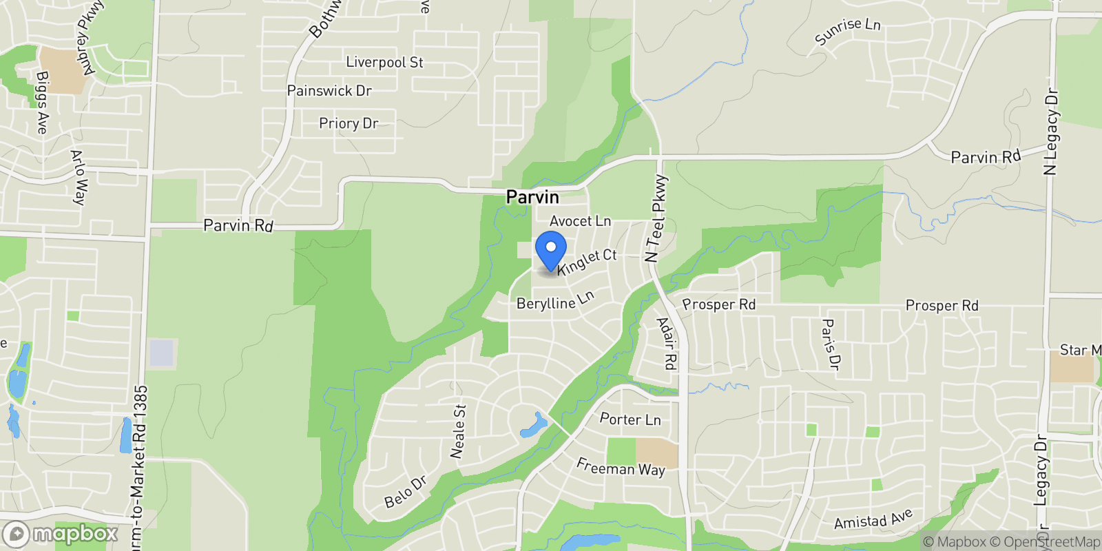 Map showing 4201 Kinglet Court, Prosper, Texas, United States.