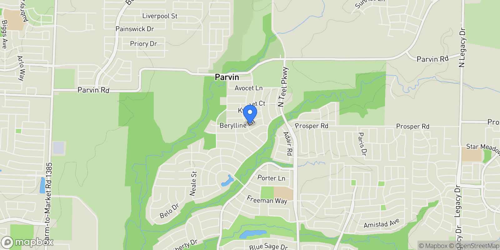 Map showing 4071 Berylline Lane, Prosper, Texas, United States.