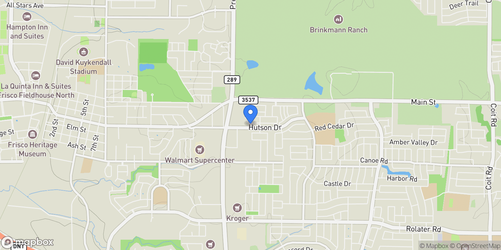 Map showing 9433 Hedge Street, Frisco, Texas, United States.