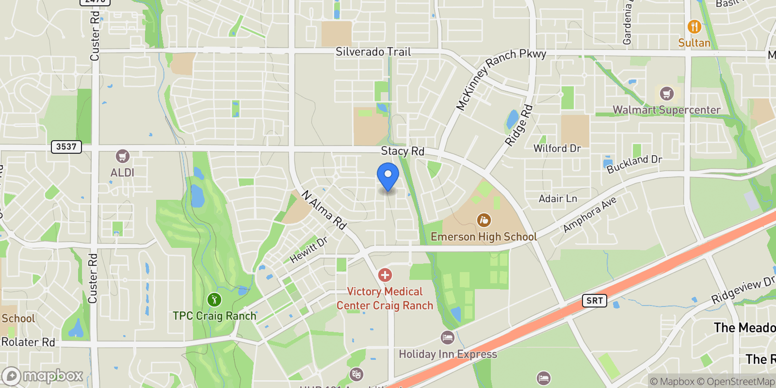 Map showing 5425 Golden Sun Lane, McKinney, Texas, United States.